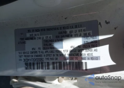 2016 Mazda Mazda3 I Touring from USA, damaged, VIN 3MZBM1M78GM329950